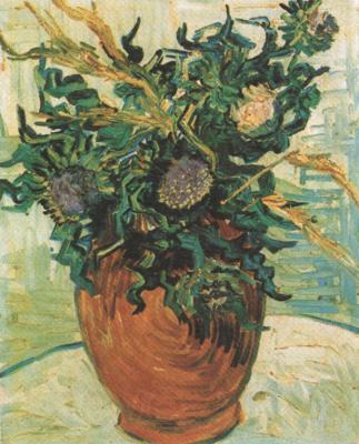 Vincent Van Gogh Still life:Vase with Flower and Thistles (nn04) France oil painting art
